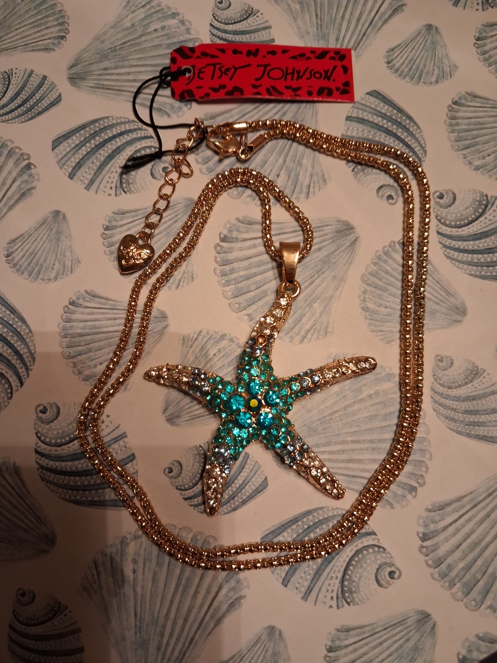 Betsy Johnson Teal Gold Crystal Starfish Pendant Necklace - Picture 3 of 8